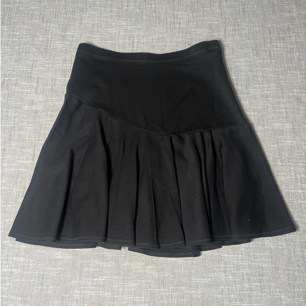 Cabi Black Ponte Knit Asymmetrical Pleated Flounce Mini Skirt 3098 Womens 8